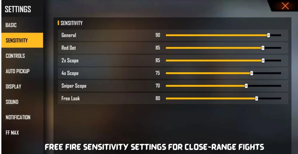 Free Fire Sensitivity settings for close range fights